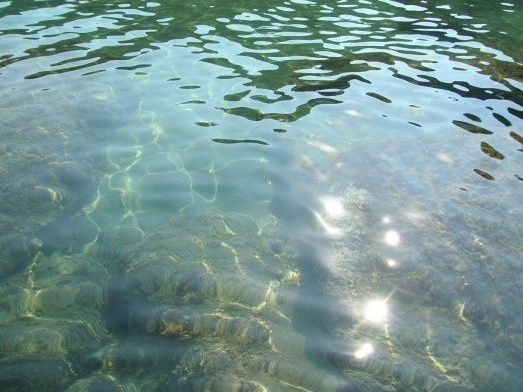 L'eau verte emeraude (caractéristique de cette crique)